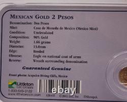 Littleton Bu Unc 1945 Mexicain Dos 2 Pesos Mexicain Pièce D'or 122gra