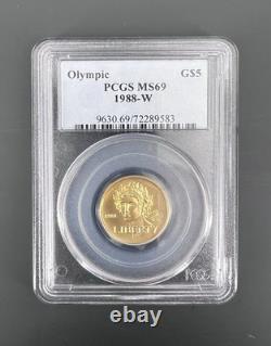 MONNAIE AMÉRICAINE 1988-W 5 $ OR COMMÉMORATIF OLYMPIQUE PCGS MS69 Non Circulé