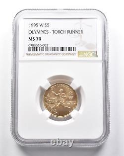 MS70 1995-W $5 Jeux Olympiques Torche Runner Gold Commémoratif NGC 2834