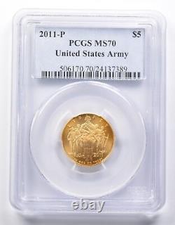 MS70 2011-P $5 US Army Gold Commemorative PCGS 7337 - Traduction en français: MS70 2011-P $5 Commémoratif en or de l'Armée américaine PCGS 7337.