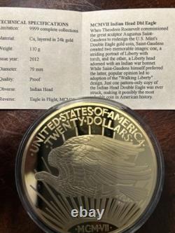 Médaille commémorative dorée à l'or 24K de la Monnaie américaine avec boîte de collection