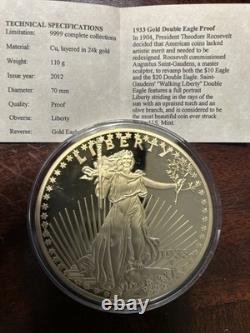 Médaille commémorative dorée à l'or 24K de la Monnaie américaine avec boîte de collection