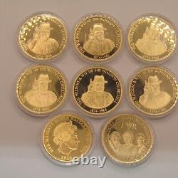 Médaille commémorative en or plaqué £5 de Churchill et autres x 8 HUIT PIÈCES