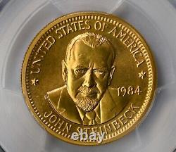 Médaille d'art commémorative en or de 1/2 once de la Monnaie des États-Unis de 1984, PCGS MS-67 John Steinbeck