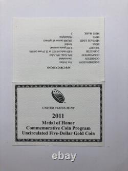 Médaille d'honneur 2011. Or de 5 $. Non circulé. Avec OGP. Parfait.
