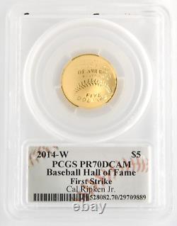Monnaie américaine 2014-W 5 $ Or Baseball Commemoratif PCGS PR70DCAM Signé par Cal Ripken Jr