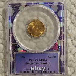 Monnaie commémorative de l'Amérique du Sesquicentenaire en or de 2,5 $ de 1926 NGC état de frappe 64