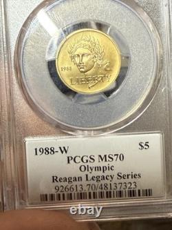 Monnaie commémorative en or de 5 $ des Jeux Olympiques de 1988, PCGS MS70. Série Olympique Reagan