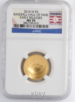 Monnaie des États-Unis 2014 5 $ Or Baseball Commemoratif NGC MS70 Premières Émissions Pièce Encapsulée