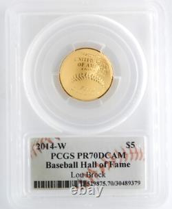 Monnaie des États-Unis 2014-W 5 $ Or Baseball Commemorative PCGS PR70DCAM Lou Brock Signé