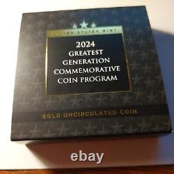 Monnaie en Or UNC de 5 $ de 2024 commémorant la Plus Grande Génération de l'Amérique avec Coffret et Certificat d'Authenticité