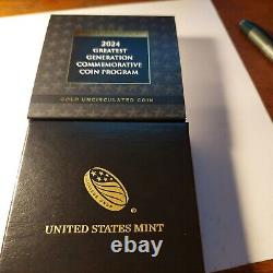 Monnaie en Or UNC de 5 $ de 2024 commémorant la Plus Grande Génération de l'Amérique avec Coffret et Certificat d'Authenticité