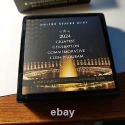 Monnaie en Or UNC de 5 $ de 2024 commémorant la Plus Grande Génération de l'Amérique avec Coffret et Certificat d'Authenticité