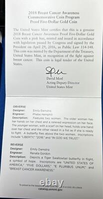Monnaie en or commémorative de 5 $ pour la sensibilisation au cancer du sein 2018