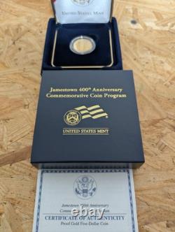 Monnaie en or de 5 $ commémorative en preuve du 400e anniversaire de Jamestown 2007-W OGP COA