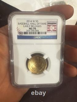 Monnaie en or de 5 $ de la promotion de 2014 de West Point, Hall of Fame du baseball. Notée Bu NGC MS70 #2