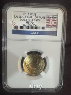 Monnaie en or de 5 $ de la promotion de 2014 de West Point, Hall of Fame du baseball. Notée Bu NGC MS70 #2