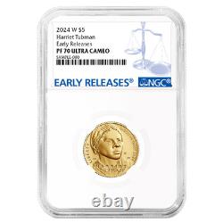 Monnaie en or de 5 $ en preuve Harriet Tubman 2024-W NGC PF70UC ER Étiquette bleue