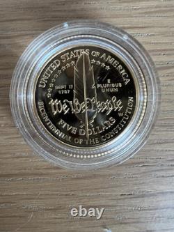 Monnaie en or de 5 $ en preuve de choix commémorative de la Constitution des États-Unis 1987