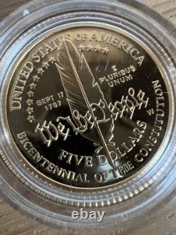 Monnaie en or de 5 $ en preuve de choix commémorative de la Constitution des États-Unis 1987