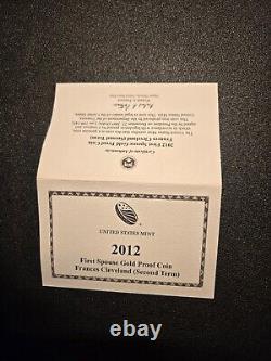 Monnaie en or de preuve de 1/2 oz du premier conjoint 2012 Frances Cleveland (2ème mandat) avec certificat d'authenticité