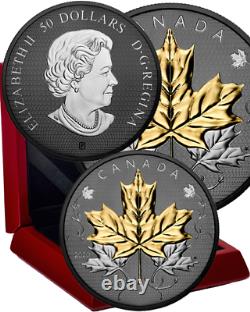 Mouvement Des Feuilles D'érable 2020 50 $ 5oz Pure Silver Proof Coin Canada Avec De L'or Et Du Rhodium