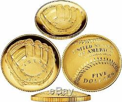 Nouveau 2014 W National Baseball Hall Of Fame D'or Proof Pièce De 5 $ (b31) Hof Us Mint
