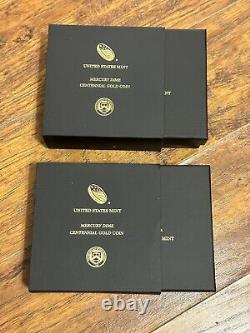 PAIRE DE 2016-W (1/10 once d'or) Dime Mercure commémoratif avec boîte et certificat d'authenticité
