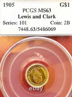 PCGS Ancien support Ms-63! 1905 Lewis & Clark Commémorative Or $1 Dollar