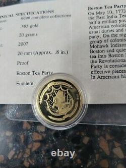 Pièce D'épreuve D'or 2007 3,1 Grammes. 585 Gold 14k Boston Tea Party American Mint