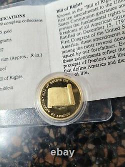 Pièce D'épreuve D'or 2007 3,1 Grammes. 585 Gold 14k Charte Des Droits Mint American