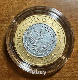 Pièce bimetallique en or et platine de 10 $ BU de la Bibliothèque du Congrès de 2000 avec certificat d'authenticité et emballage d'origine