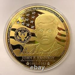 Pièce commémorative John F. Kennedy plaquée en or 24K avec certificat d'authenticité