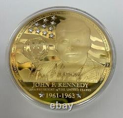 Pièce commémorative John F. Kennedy plaquée en or 24K avec certificat d'authenticité