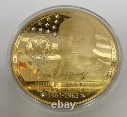 Pièce commémorative John F. Kennedy plaquée en or 24K avec certificat d'authenticité