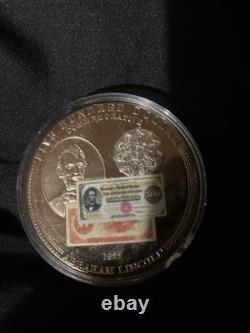 Pièce commémorative de cinq cents dollars d'Abraham Lincoln en or 24 carats avec certificat d'authenticité