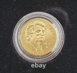 Pièce commémorative dorée de 5 dollars W 2016 de Mark Twain, qualité Gem BU, avec boîte et certificat d'authenticité.