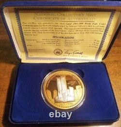 Pièce commémorative en argent et or du WTC 9/11 de 2-1/2 pouces, 5,5 oz, 2001-2006, géante, avec boîte et certificat d'authenticité.