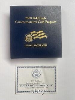 Pièce commémorative en or 90% de 5 $ de 2008 avec l'aigle chauve. 24187 AGW avec emballage d'origine et certificat d'authenticité.