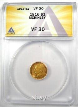 Pièce commémorative en or McKinley de 1916, certifiée ANACS VF30, d'une valeur de 1 dollar G$.