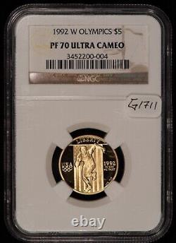 Pièce commémorative en or Proof de 5 $ de l'Olympiade 1992-W NGC PF 70 Ultra Cameo G1711