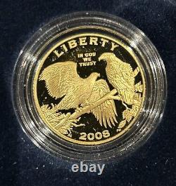 Pièce commémorative en or de 5 $ Bald Eagle 2008-W Proof avec boîte, OGP et COA GEM