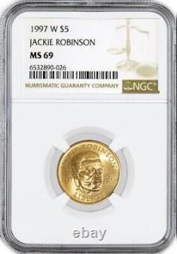 Pièce commémorative en or de 5 $ Jackie Robinson NGC MS69 non circulée de 1997