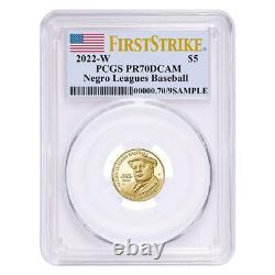Pièce commémorative en or de 5 $ des Ligues Noires de Baseball 2022-W, épreuve PR70 DCAM de PCGS