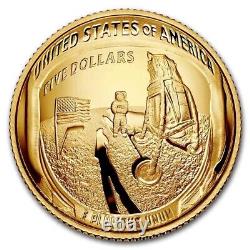 Pièce commémorative en or de 5 dollars à l'effigie du 50e anniversaire d'Apollo 11 en 2019