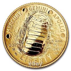 Pièce commémorative en or de 5 dollars à l'effigie du 50e anniversaire d'Apollo 11 en 2019