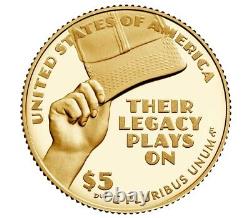 Pièce commémorative en or de 5 dollars de la Ligue des Noirs de Baseball de 2022 avec boîte et certificat de garantie