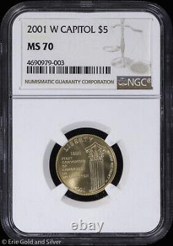 Pièce commémorative en or de 5 $ du U. S. Capitol Visitor Center de 2001 NGC MS 70