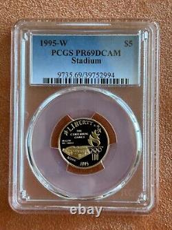 Pièce commémorative en or de 5$ du stade olympique de 1995-W, preuve de qualité PCGS PR69DCAM 69 PF 69