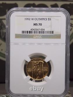 Pièce commémorative en or des Jeux Olympiques de 1992 W de 5 dollars en or, non circulée, certifiée NGC MS70 #004 ECC&C